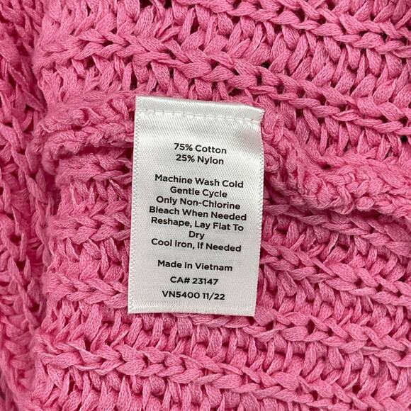 TALBOTS Sweater XL Tape Yarn Open Front Cardigan Cotton Blend Pink - Picture 10 of 13